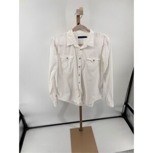 Ralph Lauren Womens White Pearl Snap Long Sleeve Shirt Size 14